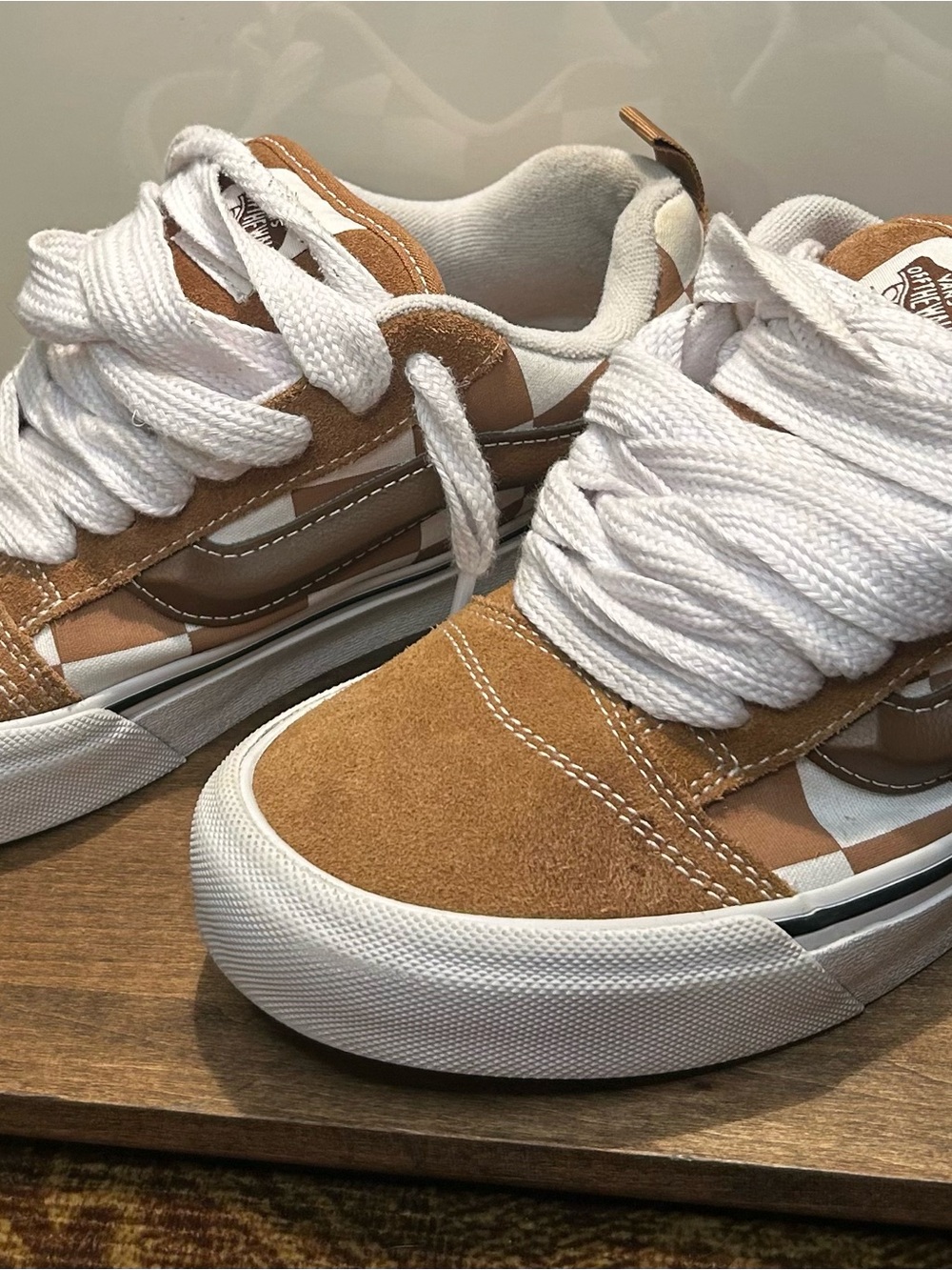 Vans Knu Skool Mega Check Suede / Canvas Brown / White Skate sneakers - Picture 5 of 15